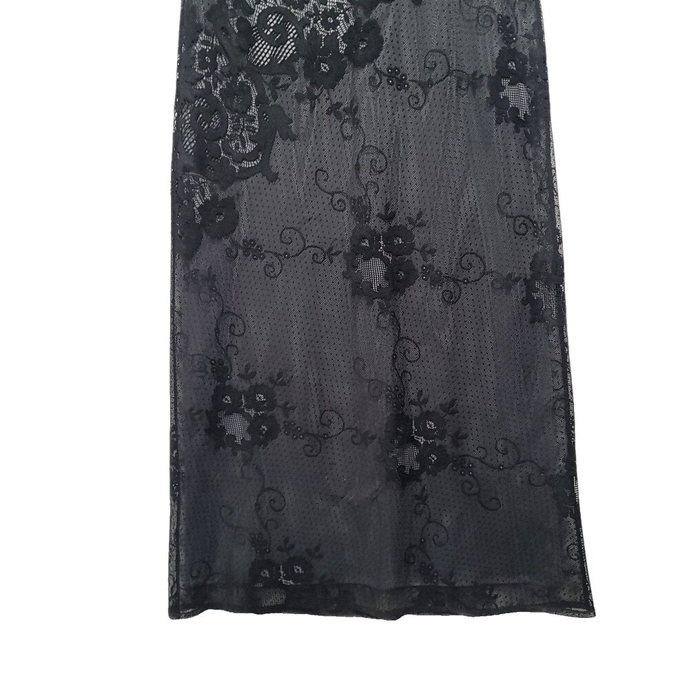 Y2K Whimsigoth Maxi Slip Dress Laundry Black Lace over gray satin 3D Ribbon rose - Picture 4 of 16